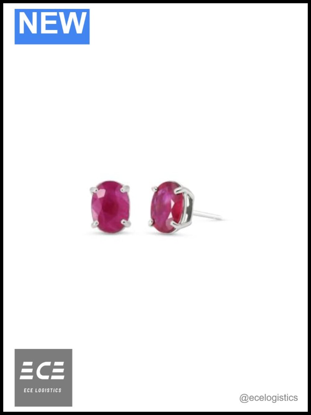 14k Solid White Gold Oval Ruby Stud Earrings Fine Jewelry